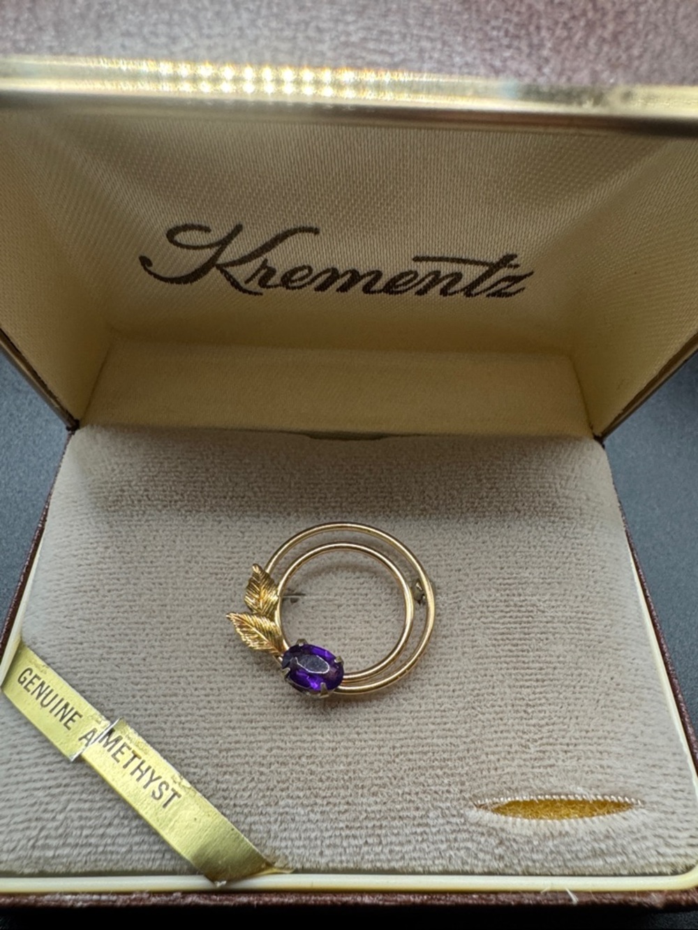 Krementz 14k Gold-overlay Amethyst Circle Leaf Brooch